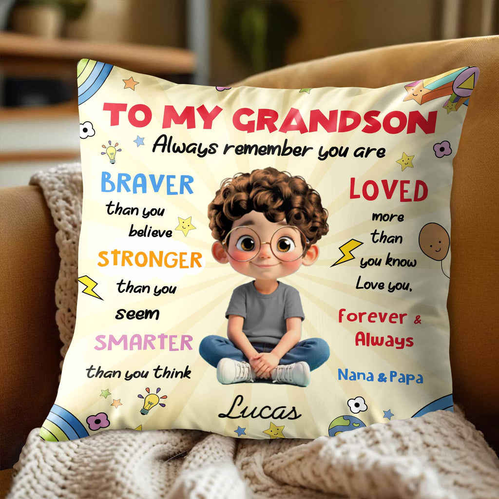 To My Grandson, Boy Stars Rocket Rainbow Pillow - Personalized Custom Pillow, Insert Included - GSN052_PLW