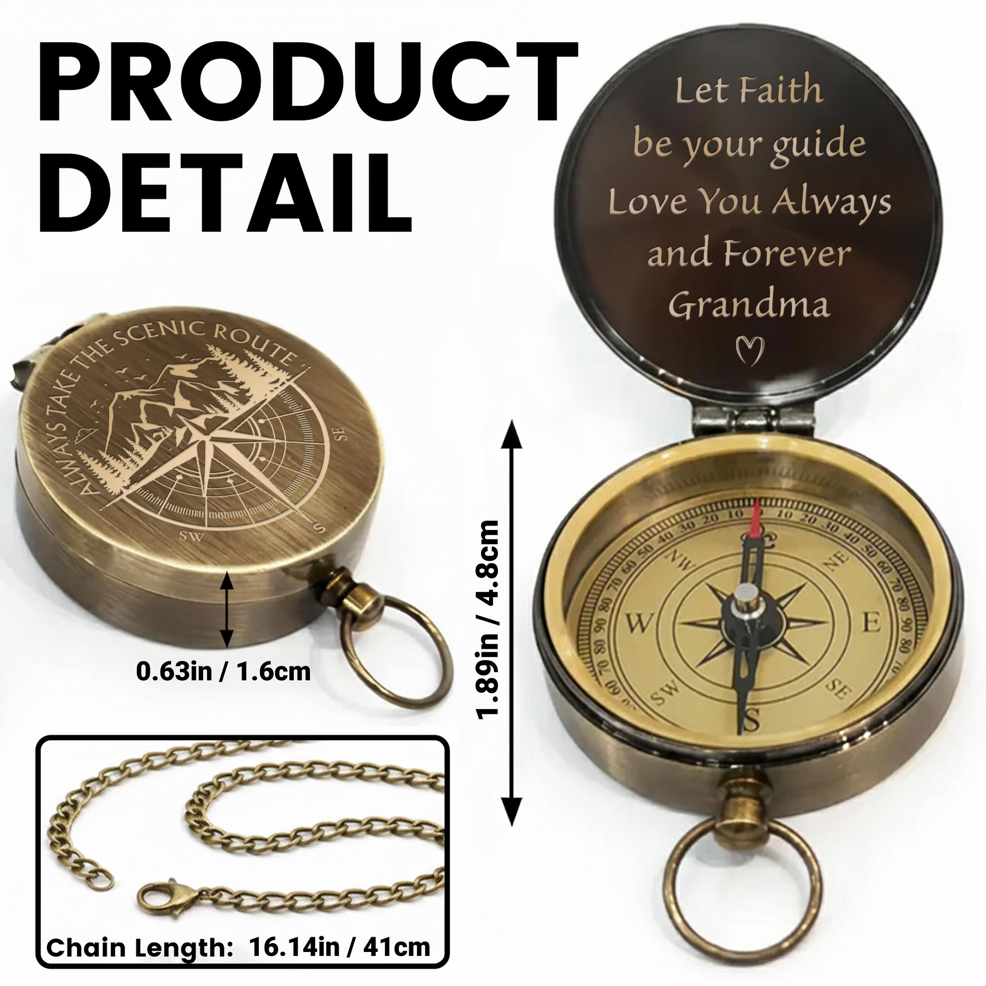 Always Take The Scenic Route Mountain And Tree Engraved Compass - Personalized Engraved Brass Compass - GSN067_ECPASS