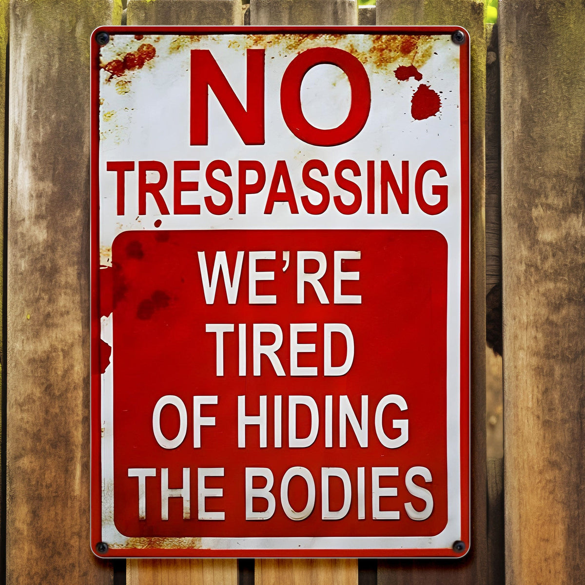 No Trespassing We're Tired Of Hiding The Bodies Sign