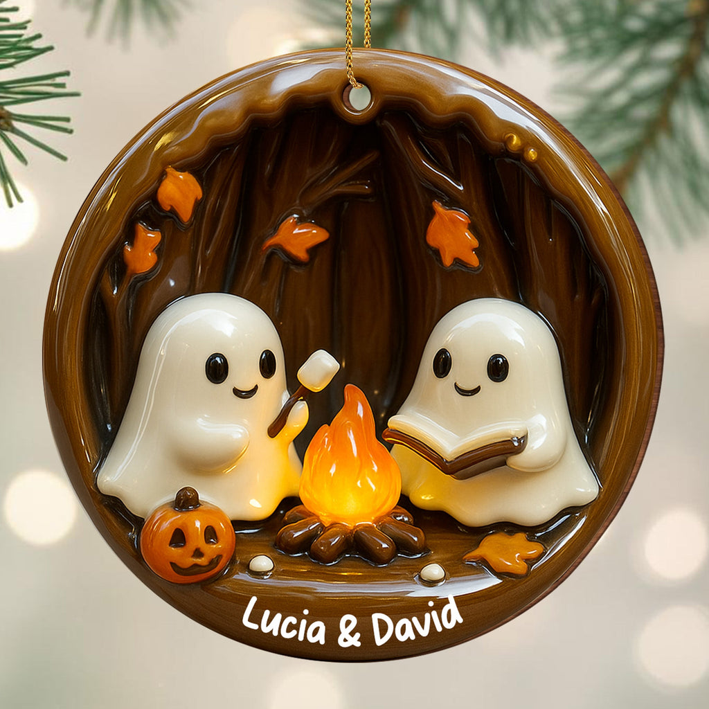 Cozy Halloween Campfire Scene With Ghosts And Pumpkin