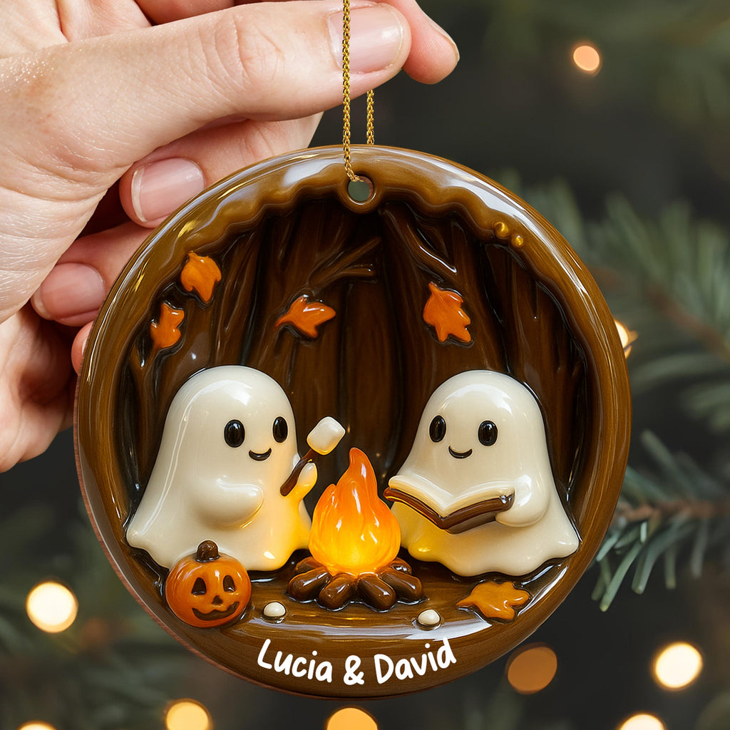 Cozy Halloween Campfire Scene With Ghosts And Pumpkin