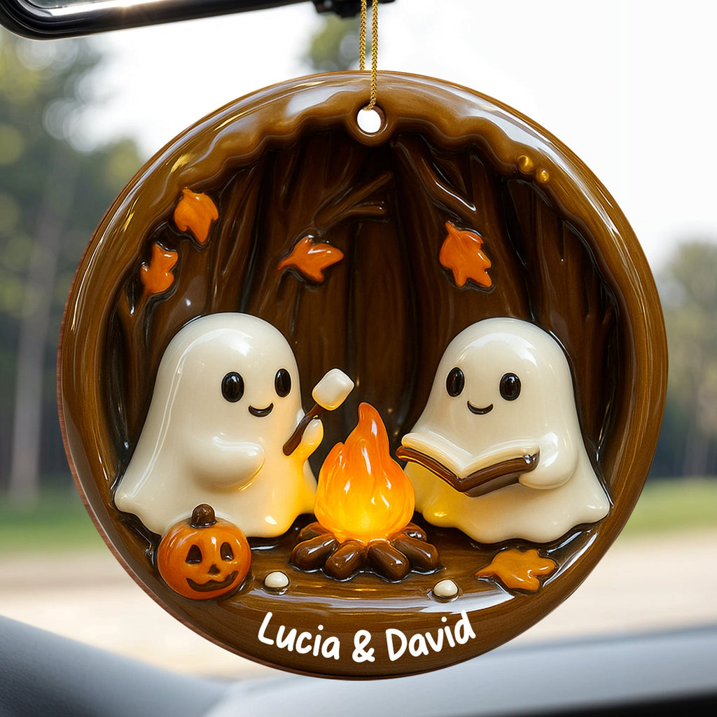 Cozy Halloween Campfire Scene With Ghosts And Pumpkin