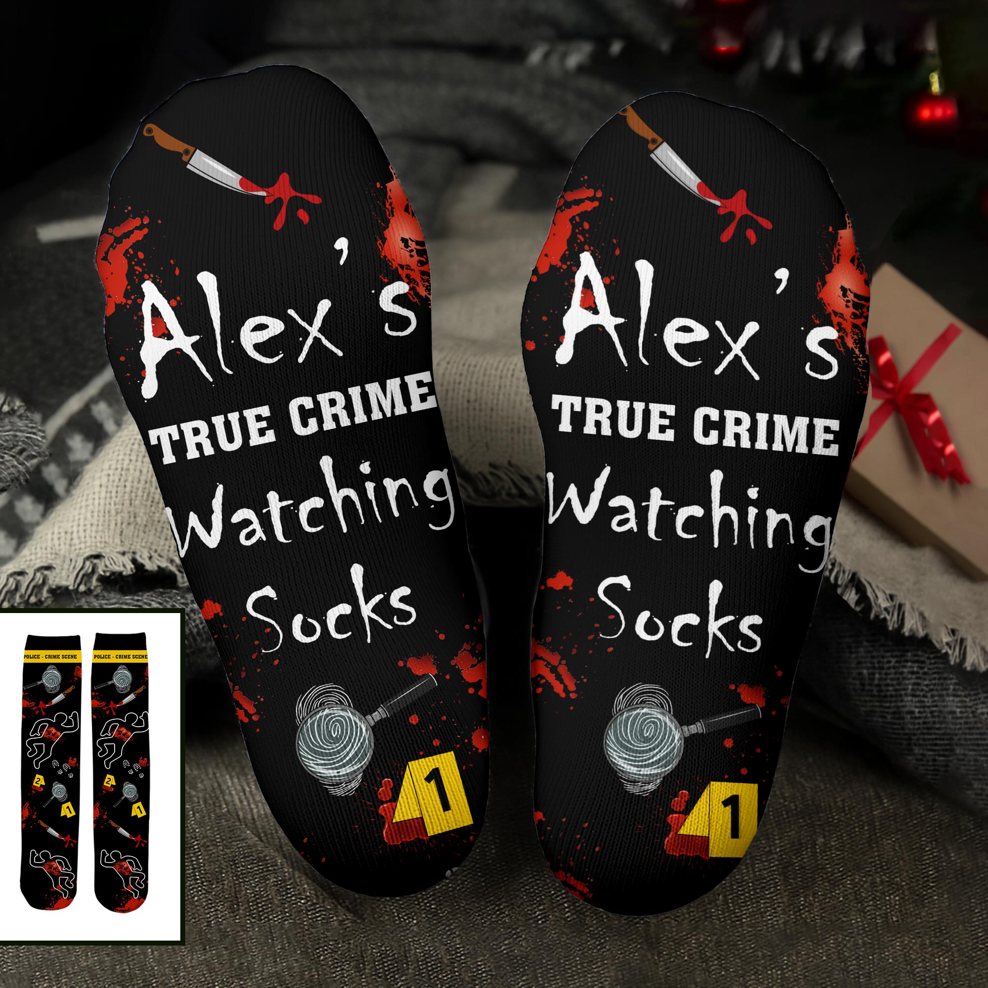 True Crime Watching Socks With Magnifying Glass And Knife