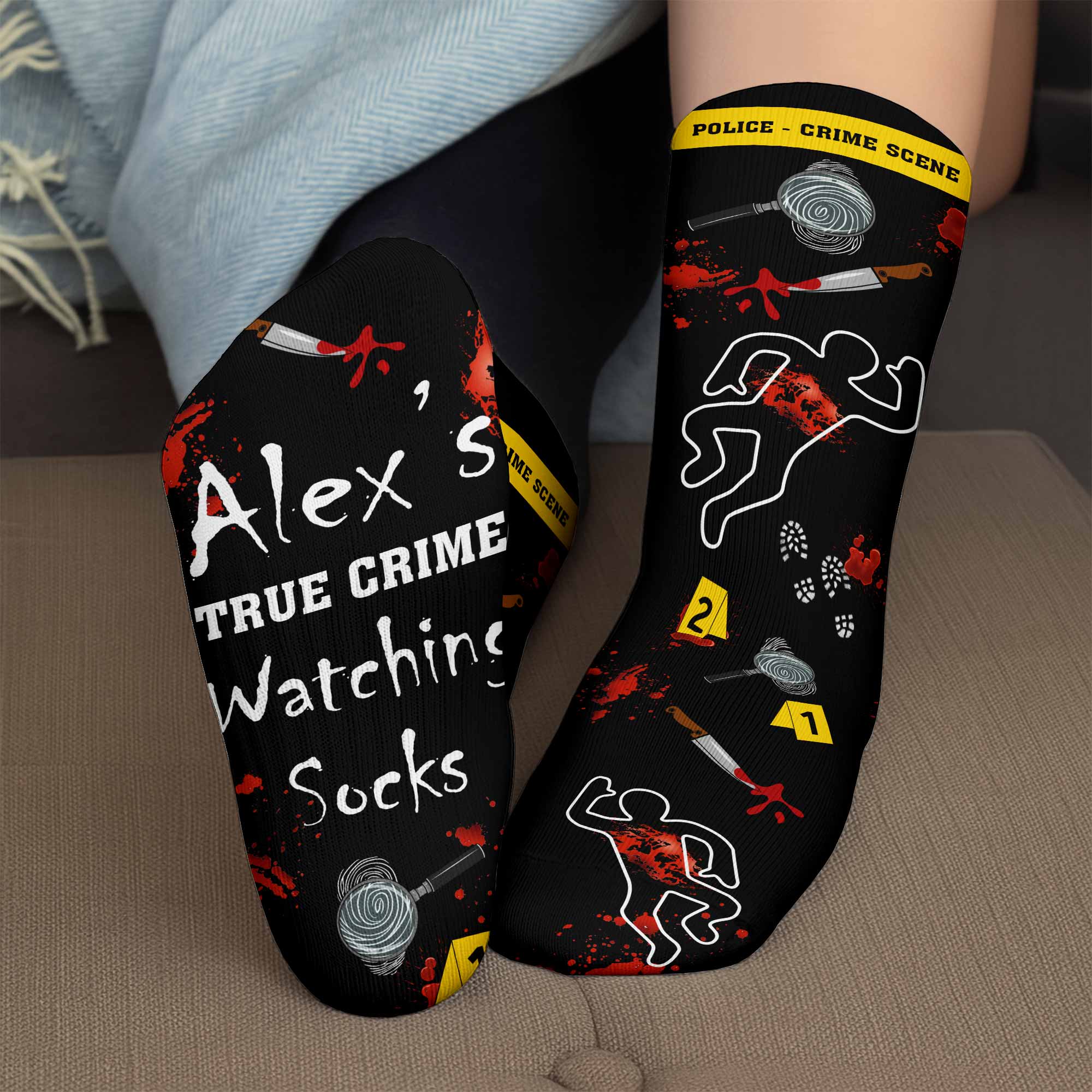 True Crime Watching Socks With Magnifying Glass And Knife