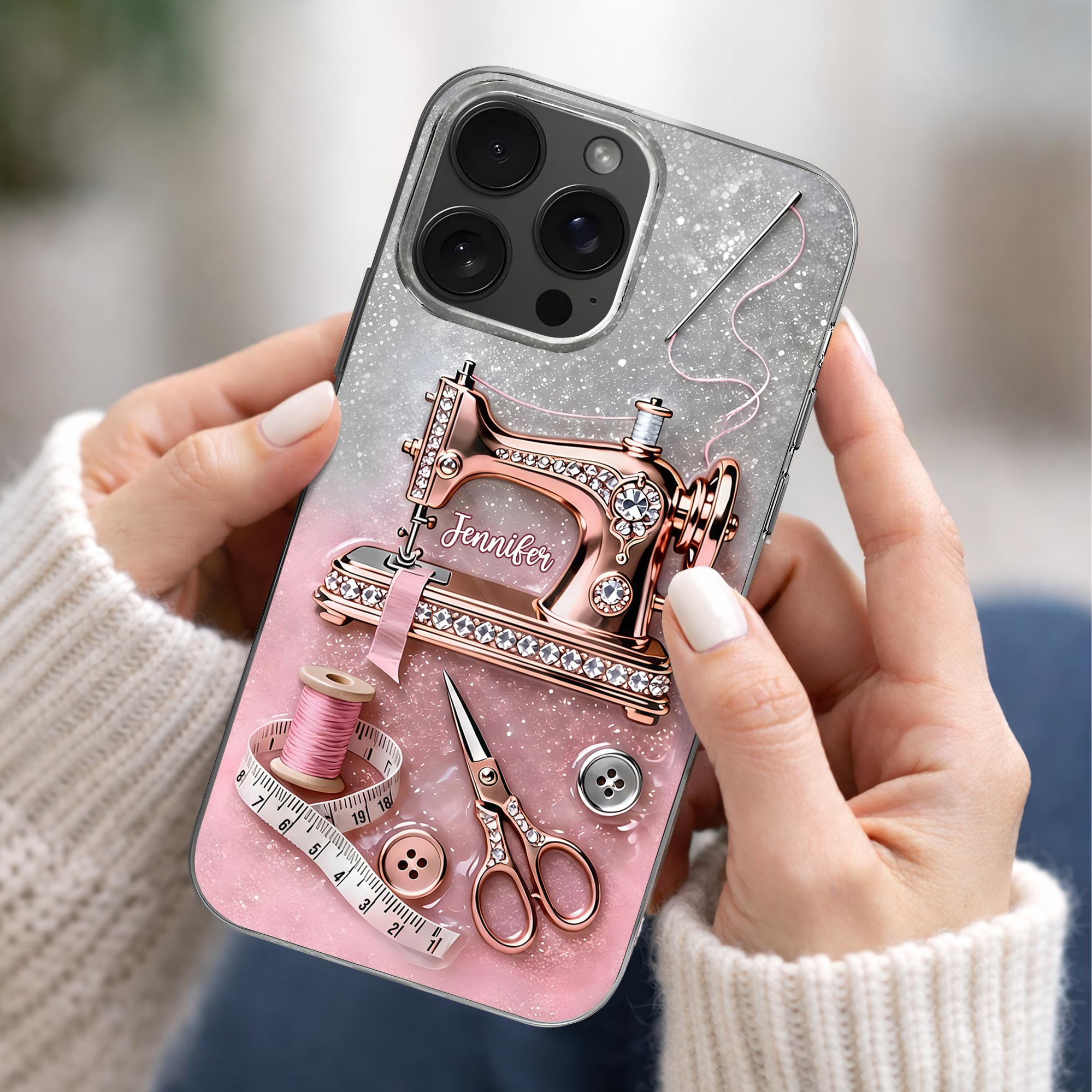 Custom Name Vintage Sewing Machine Design With Scissors And Thread