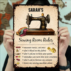 Sewing Room Rules With Vintage Sewing Machine And Tailor Tools