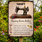 Sewing Room Rules With Vintage Sewing Machine And Tailor Tools