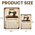 Sewing Room Rules With Vintage Sewing Machine And Tailor Tools