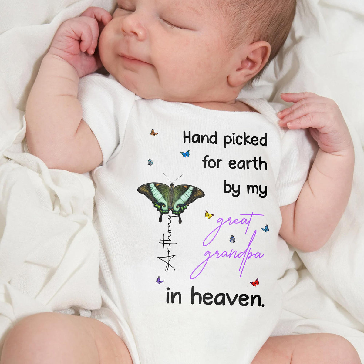 Hand Picked For Earth By My Great Grandpa In Heaven, Butterfly and Stars