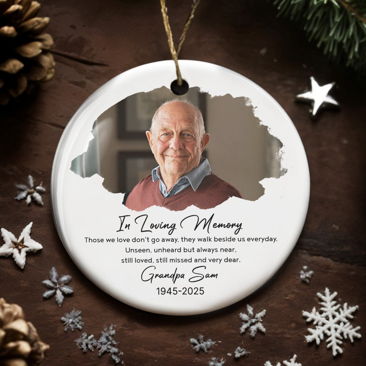 In Loving Memory, Photo Of Grandpa - Personalized Custom Ceramic Ornament With Round Shape - HME268_RCE