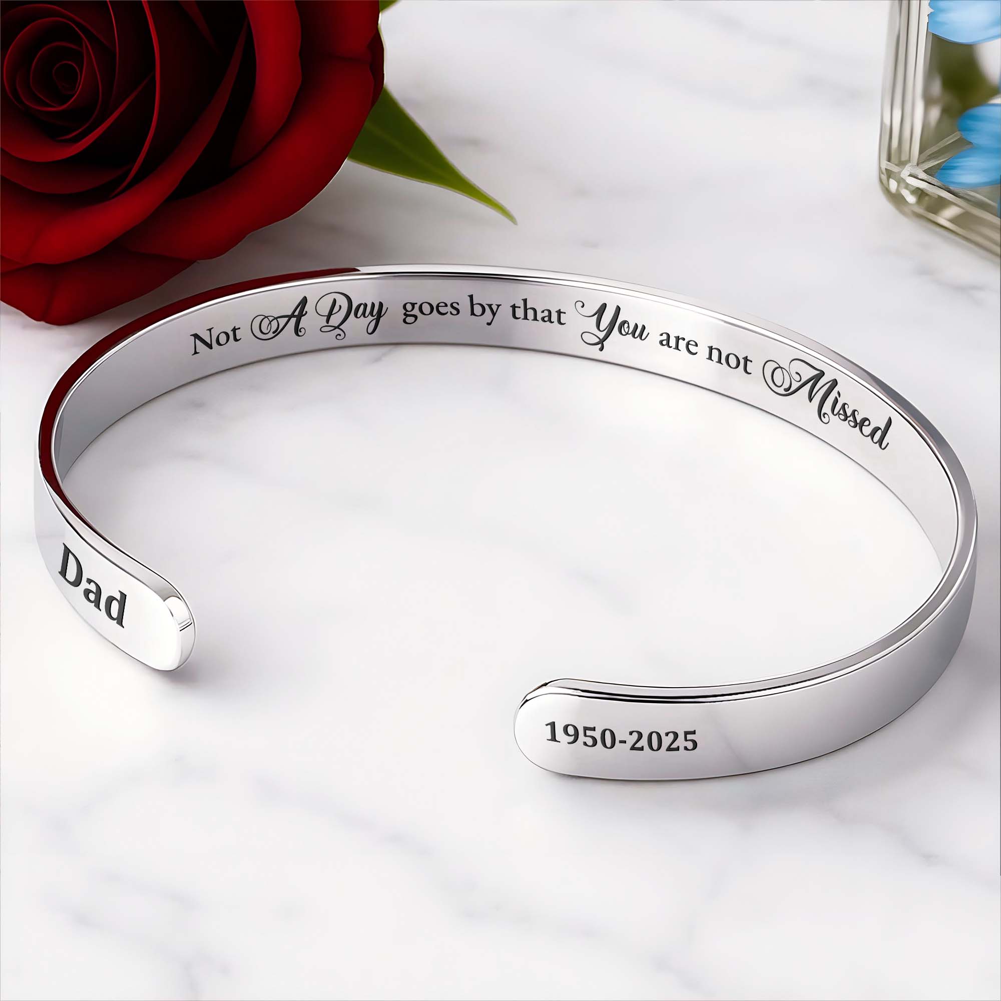 Not A Day Goes By, Cuff Bracelet, Memorial Gift - Personalized Custom Bracelet Cuff - HME347_BCUF