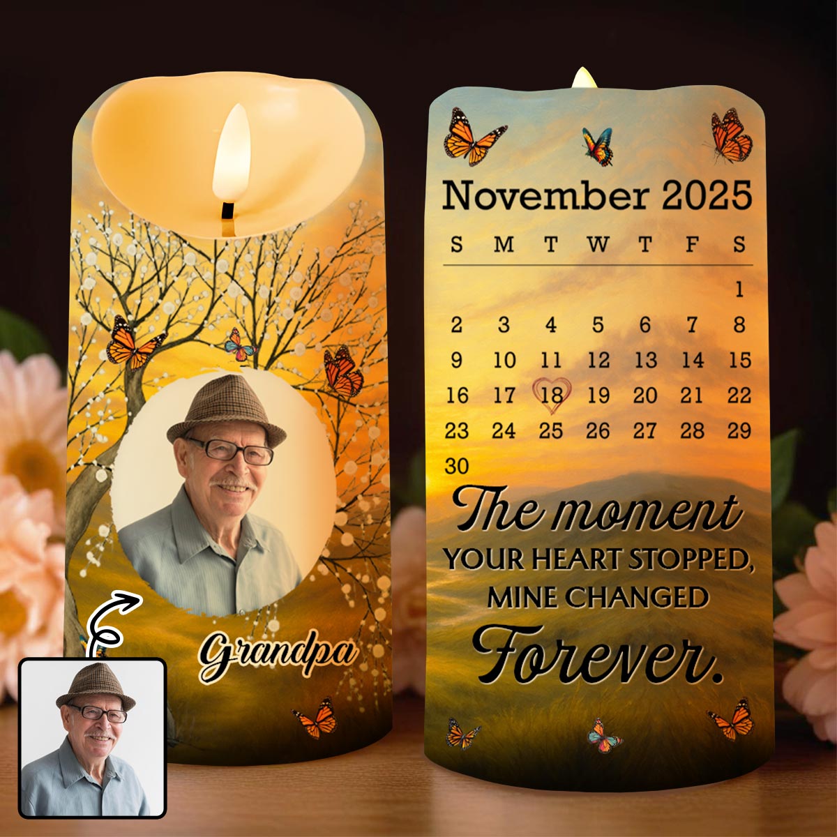 The Moment Your Heart Stopped, Memorial Candle With Butterflies - Personalized Custom LED Candle - HME354_LECA