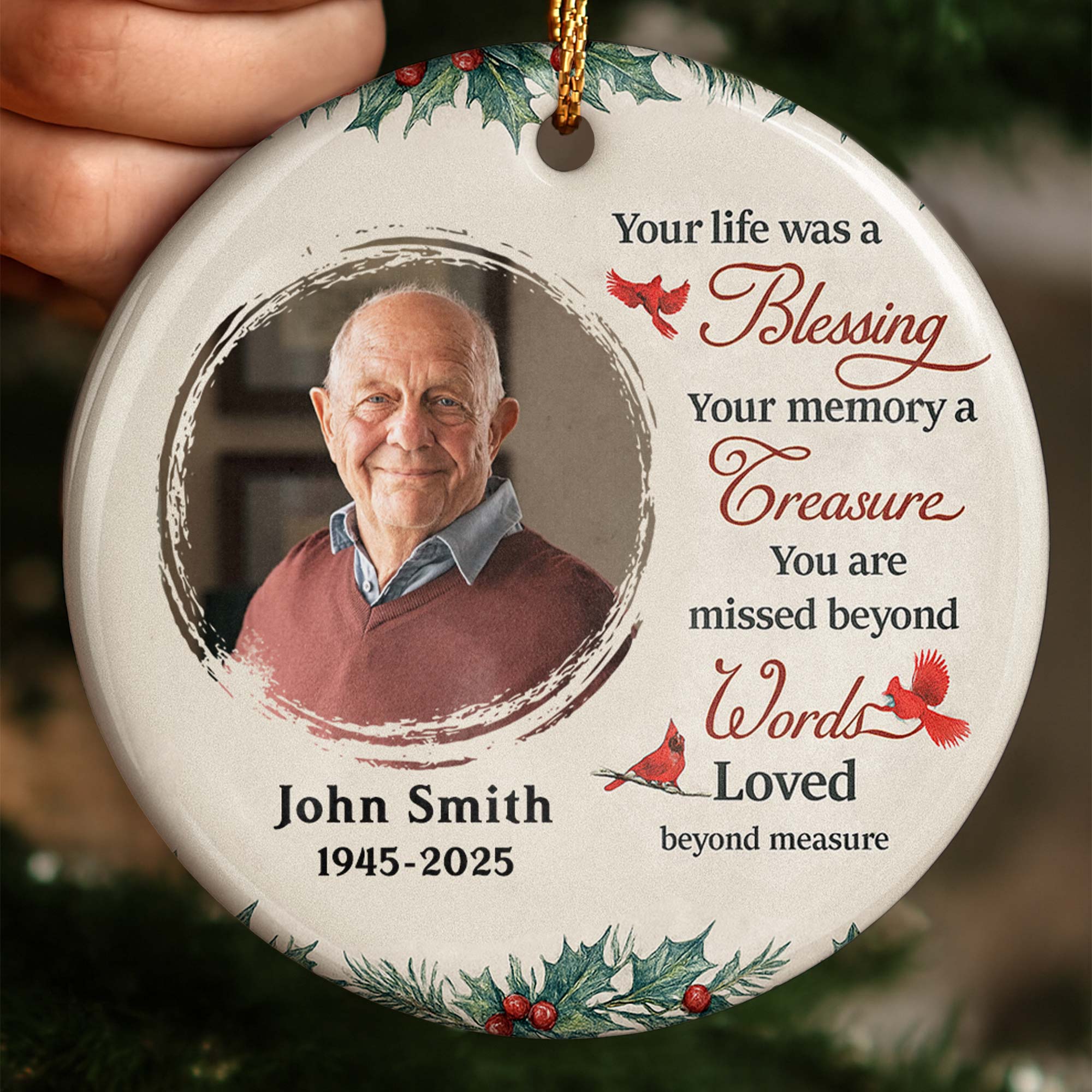Your Life Was a Blessing Memorial Ornament With Cardinal Bird