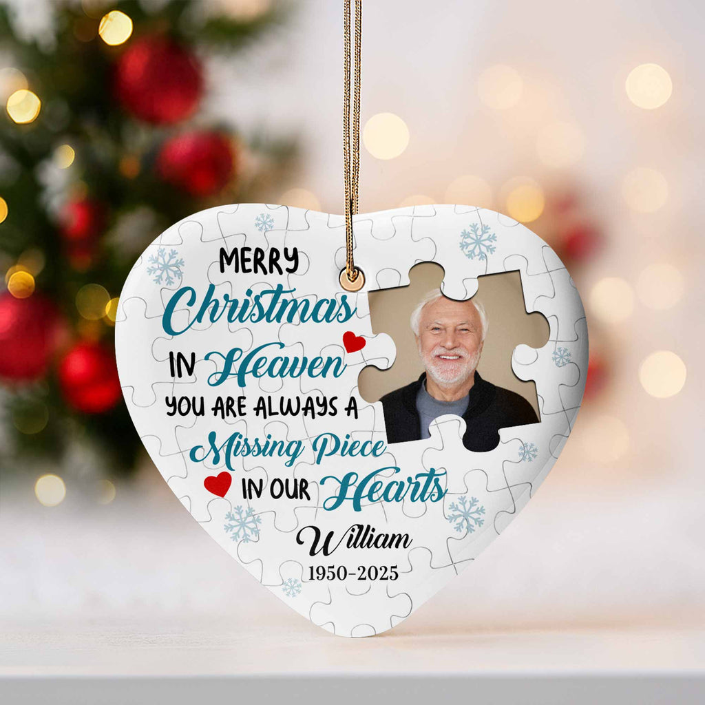 Merry Christmas In Heaven, Puzzle Pieces Heart Ornament