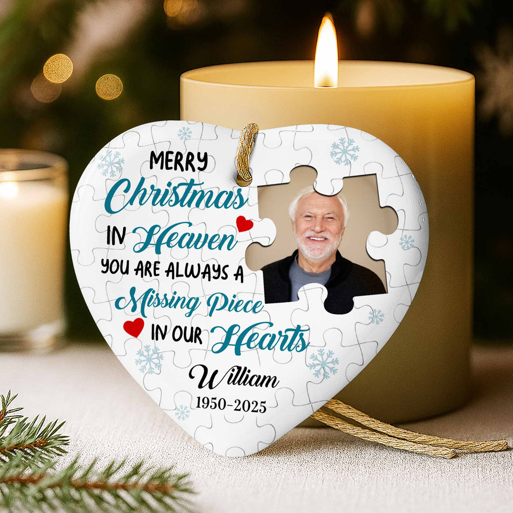 Merry Christmas In Heaven, Puzzle Pieces Heart Ornament
