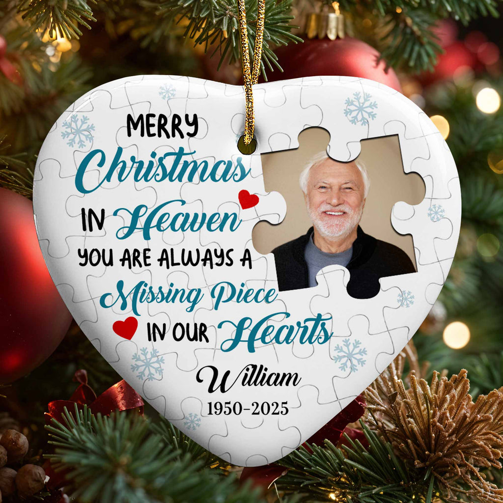 Merry Christmas In Heaven, Puzzle Pieces Heart Ornament