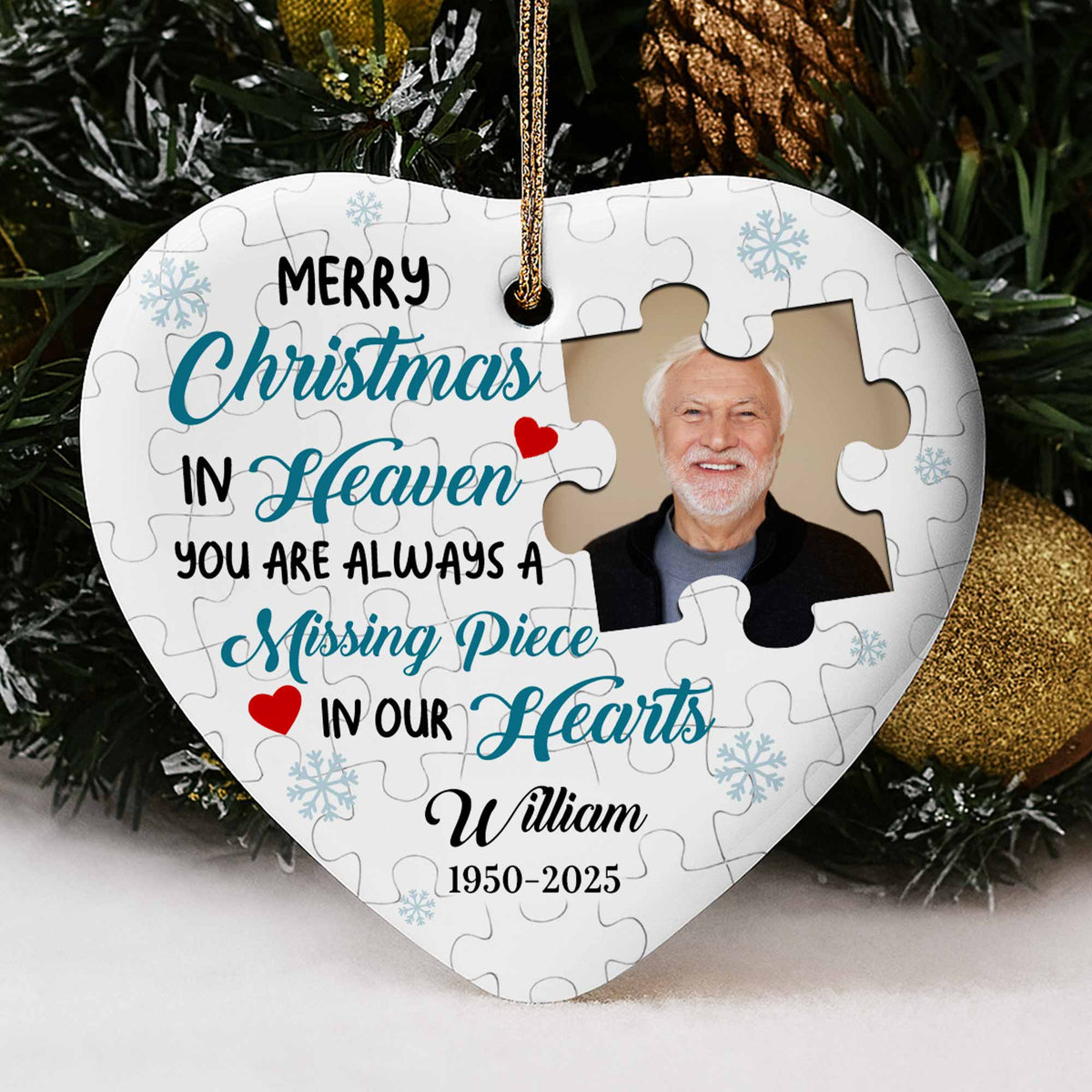 Merry Christmas In Heaven, Puzzle Pieces Heart Ornament