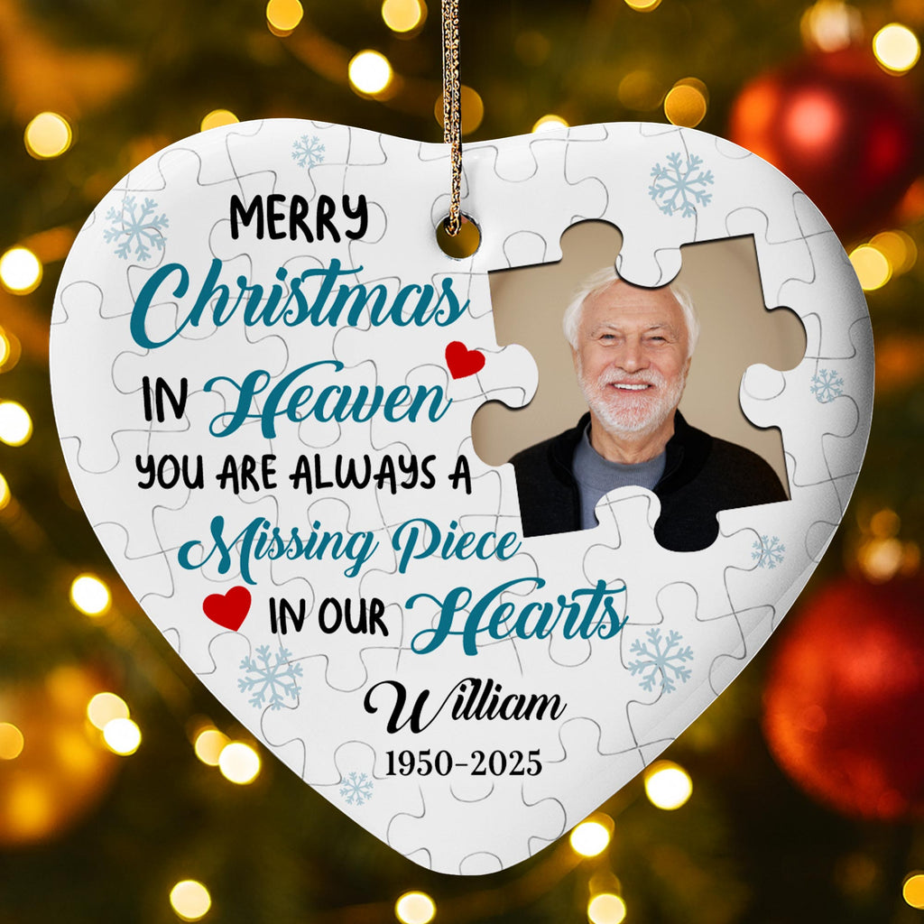Merry Christmas In Heaven, Puzzle Pieces Heart Ornament