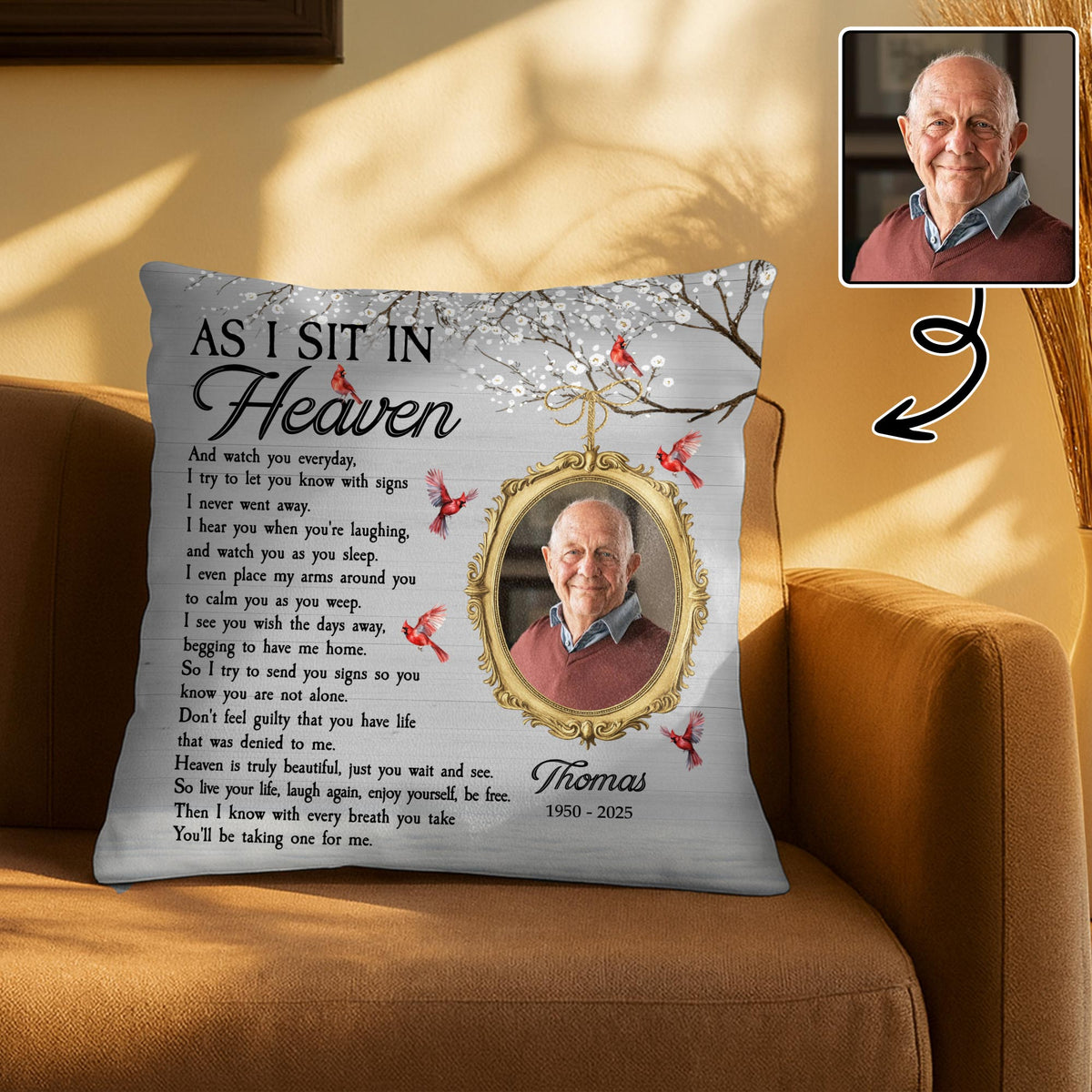 As I Sit In Heaven, Feathers And Portrait Pillow