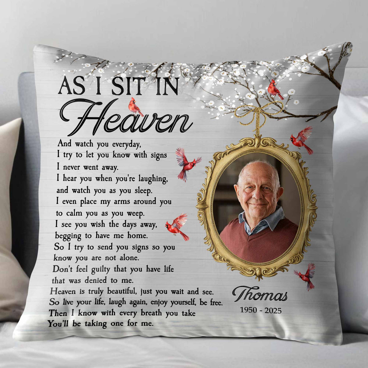 As I Sit In Heaven, Feathers And Portrait Pillow