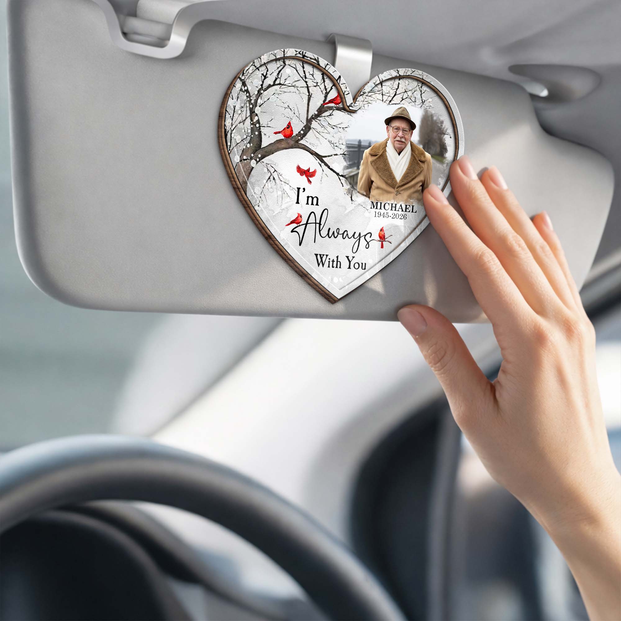 I'm Always With You, Cardinal Birds, Winter Trees - Personalized Custom Shaped Car Visor Clip - HME496_VIS