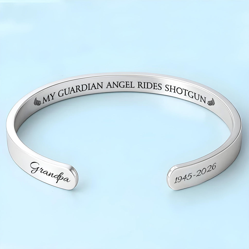 My Guardian Angel Rides Shotgun Memorial Bracelet With Angel Wings