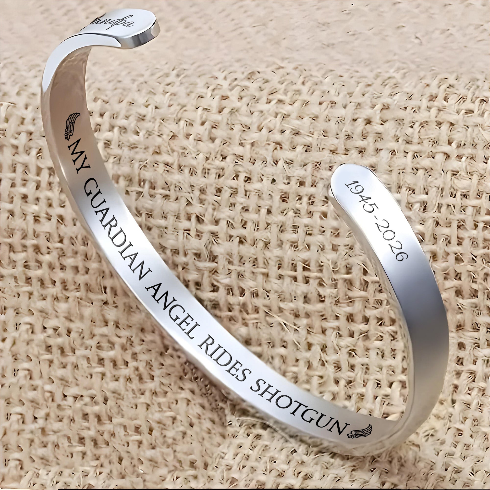 My Guardian Angel Rides Shotgun Memorial Bracelet With Angel Wings