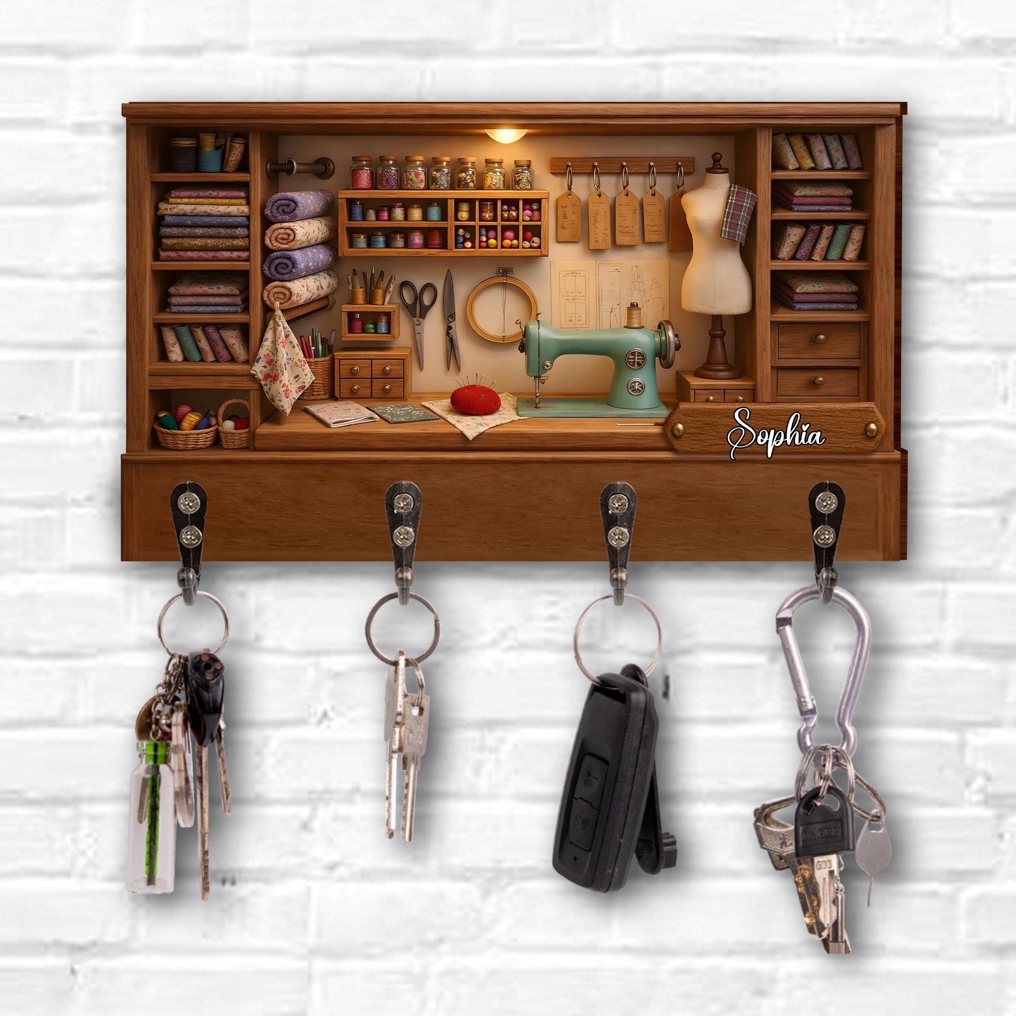 Customize Charming Sewing Station Design - Personalized Key Holder - HOB010_KHO