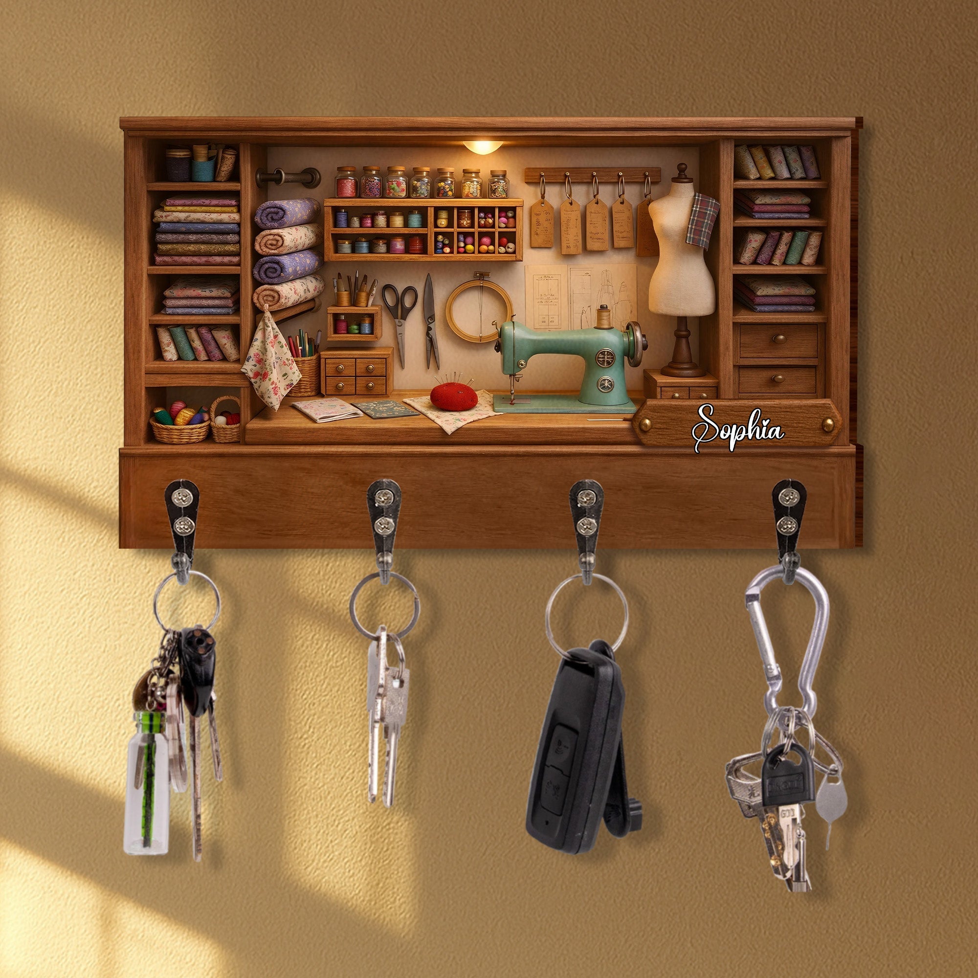 Customize Charming Sewing Station Design - Personalized Key Holder - HOB010_KHO