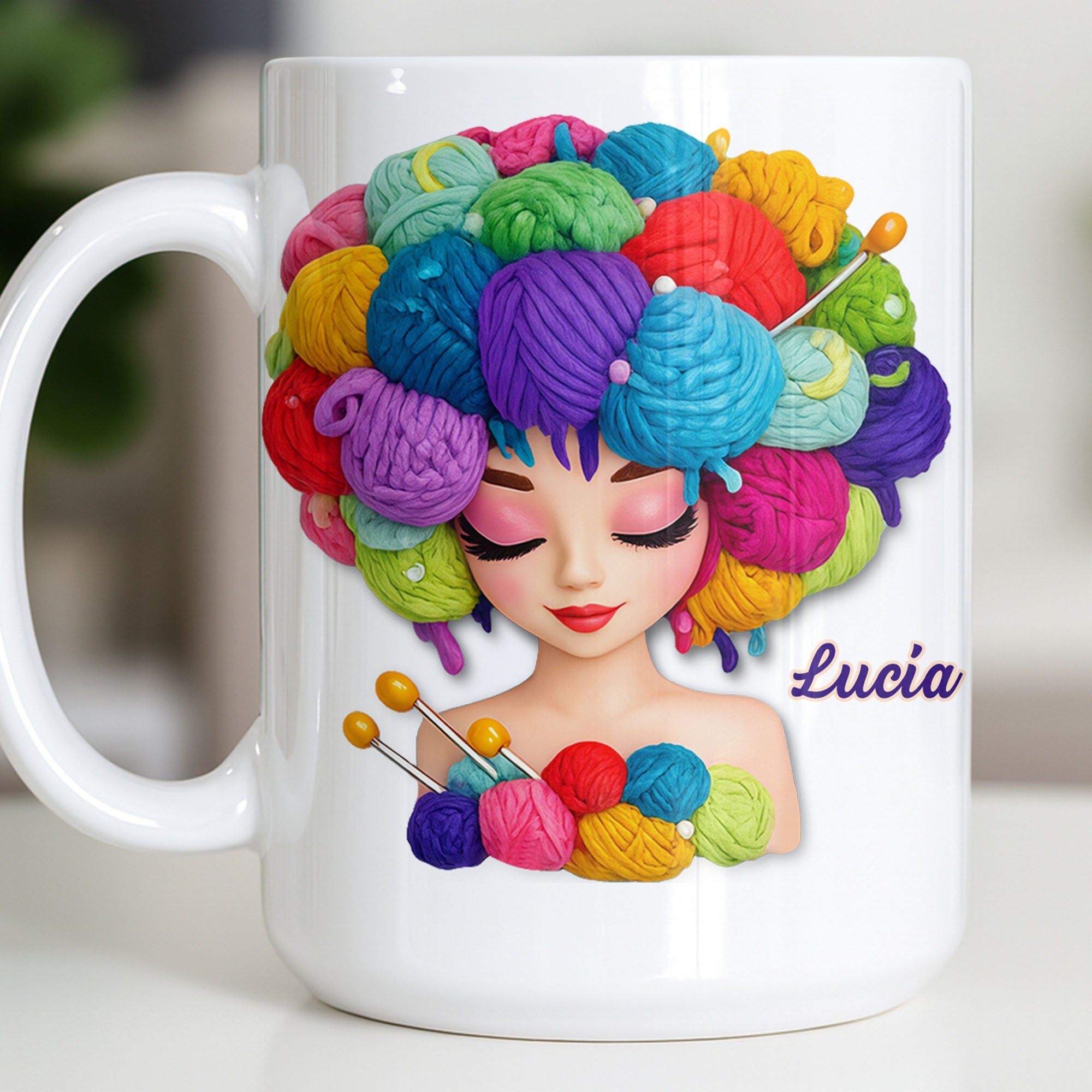 Celebrate Your Creative Spirit with Colorful Yarn and Needles - Personalized Custom Coffee Mug - HOB028_MG