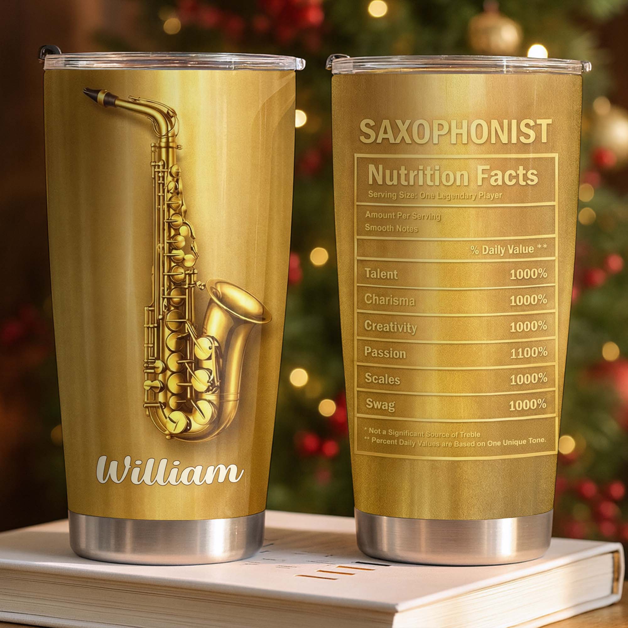 Saxophonist Nutrition Facts With Golden Saxophone - Personalized Custom Stainless Steel Tumbler 20oz 30oz - HOB104_TB