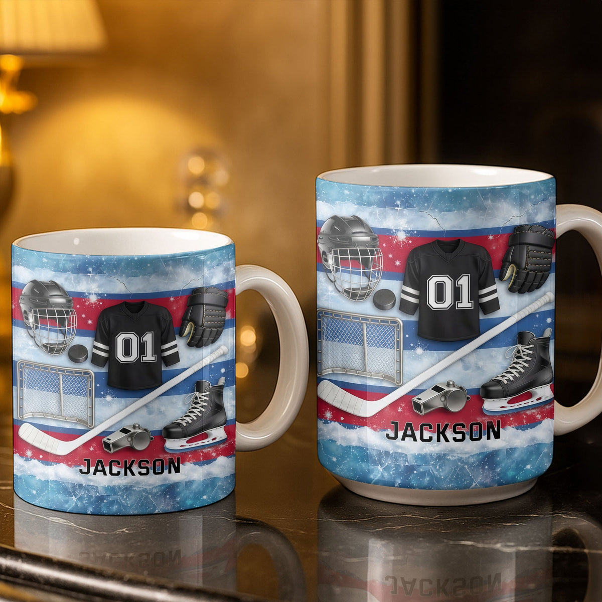 Ice Hockey Equipment Collection With Jersey Helmet And Skates - Personalized Custom Coffee Mug - HOB135_MG