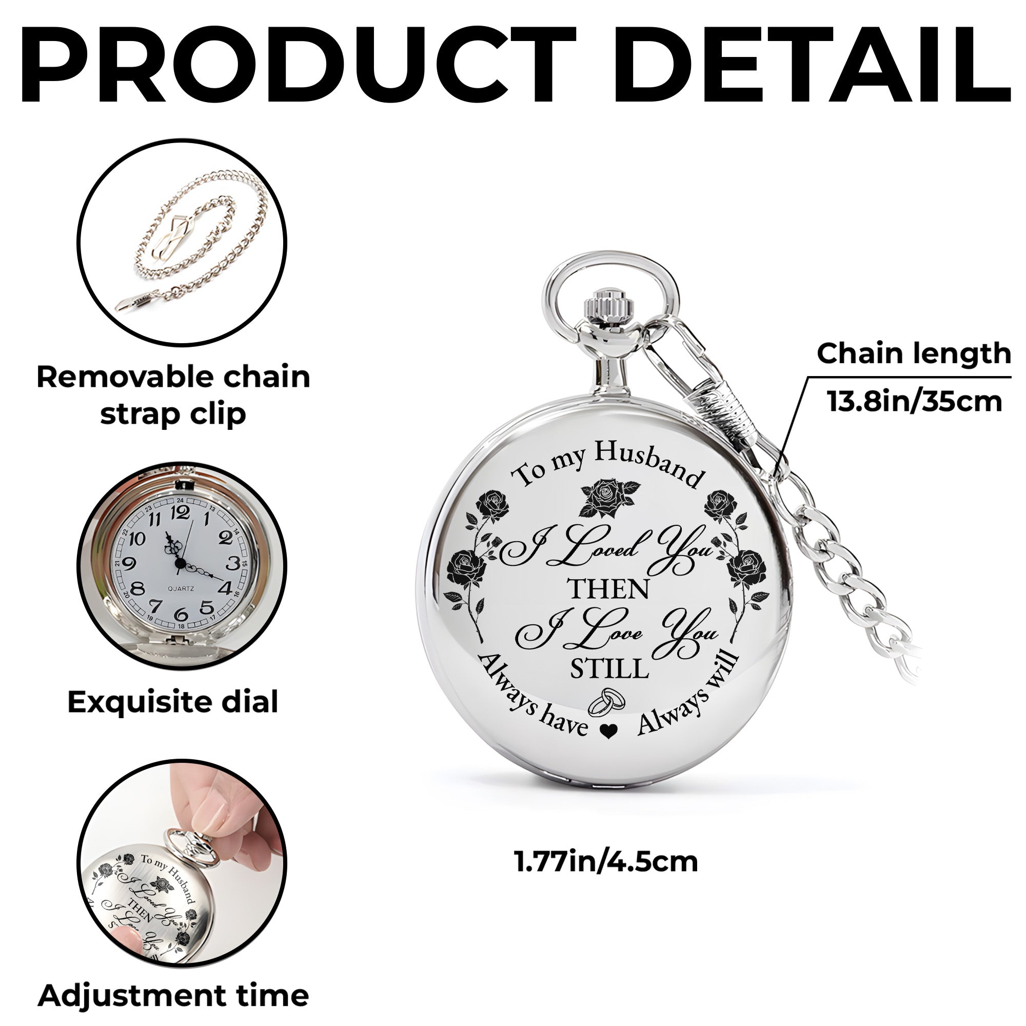 To My Husband, I Loved You Then, Roses and Hearts - Personalized Silver Plated Pocket Watch - HSB045_SWATCH