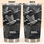 Geese In Flight Over Tranquil Landscape Tumbler
