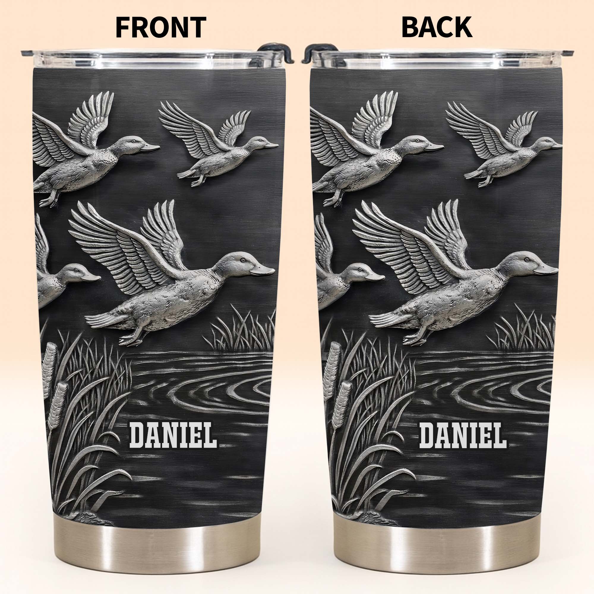 Geese In Flight Over Tranquil Landscape Tumbler