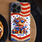 Personalized Stars And Stripes Highland Cow Phone Case