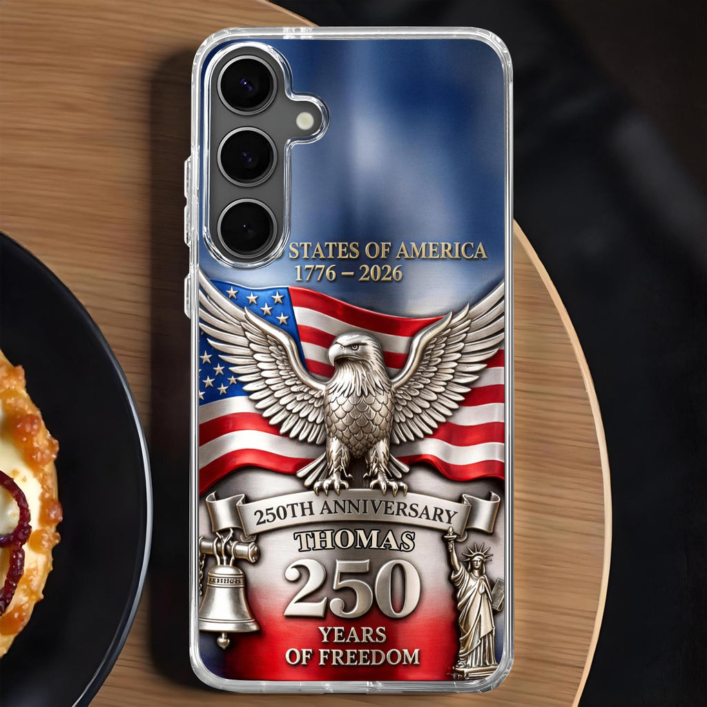 United States Of America 250th Anniversary Eagle Flag And Liberty Bell Design - Personalized Clear Phone Case - INDE064_PHC
