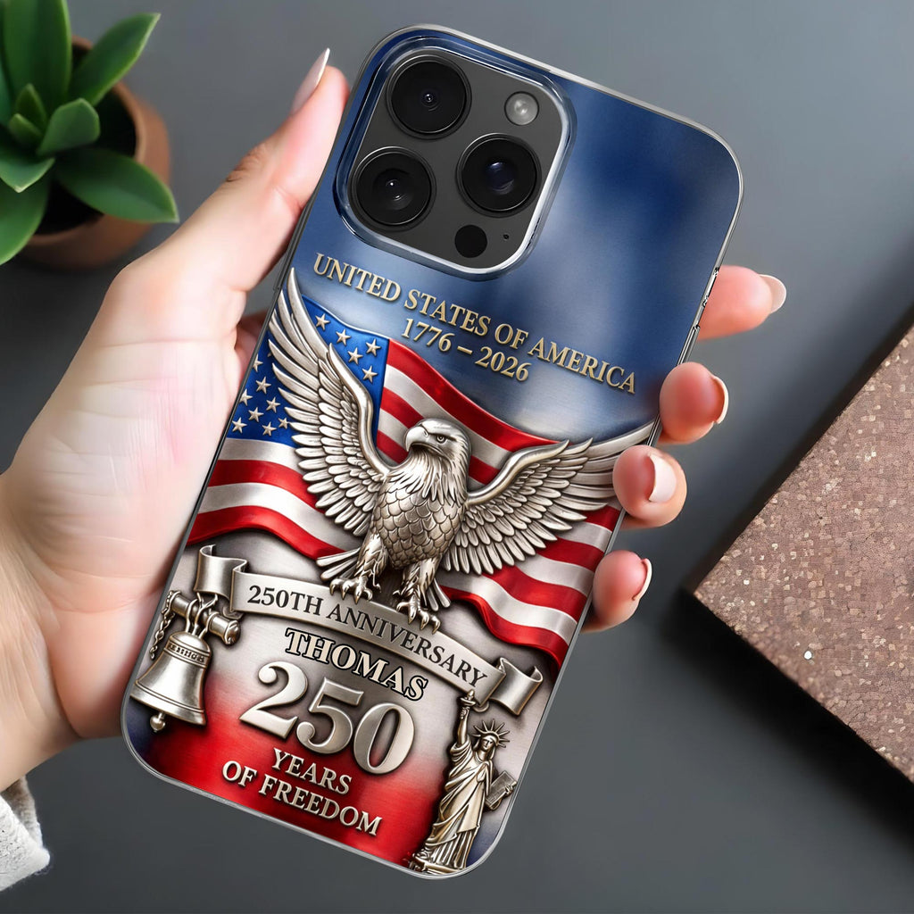 United States Of America 250th Anniversary Eagle Flag And Liberty Bell Design - Personalized Clear Phone Case - INDE064_PHC