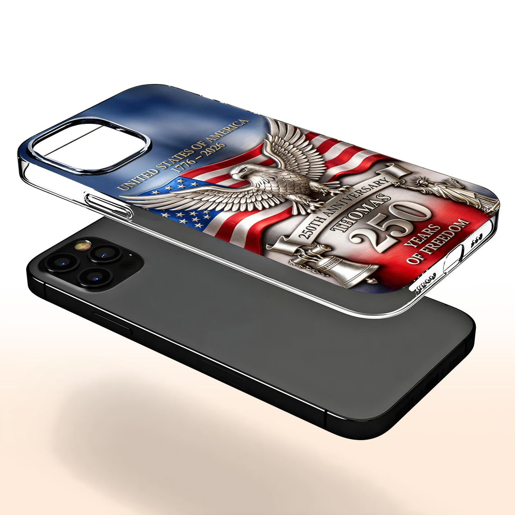 United States Of America 250th Anniversary Eagle Flag And Liberty Bell Design - Personalized Clear Phone Case - INDE064_PHC
