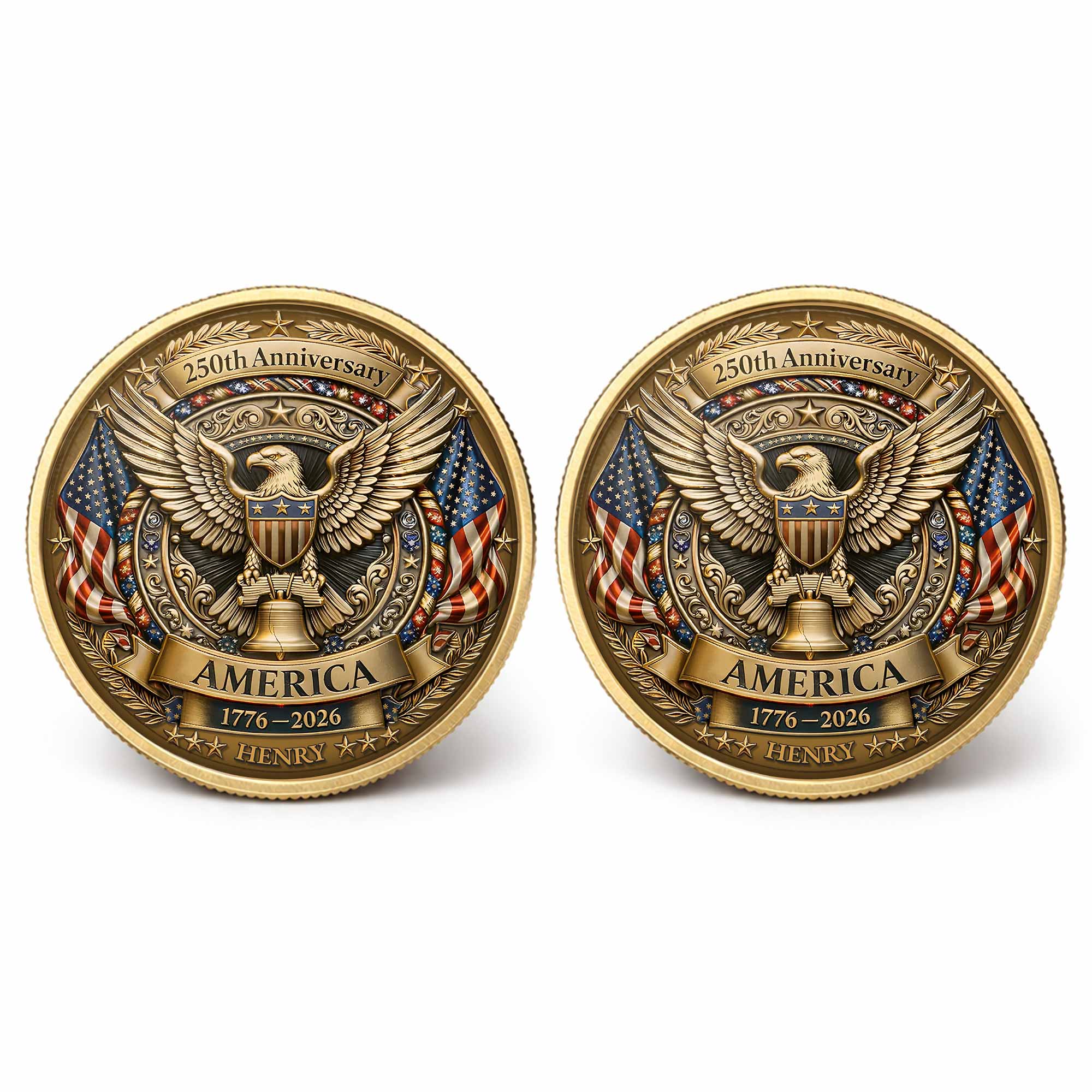 250th Anniversary America Eagle And Liberty Bell Patriotic Design - Custom Commemorative Coin - INDE158_KCOIN