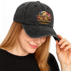 250th Anniversary Bald Eagle Statue Of Liberty And Flag Patriotic Design - Personalized Custom Washed Denim Cap - INDE185_WDCAP