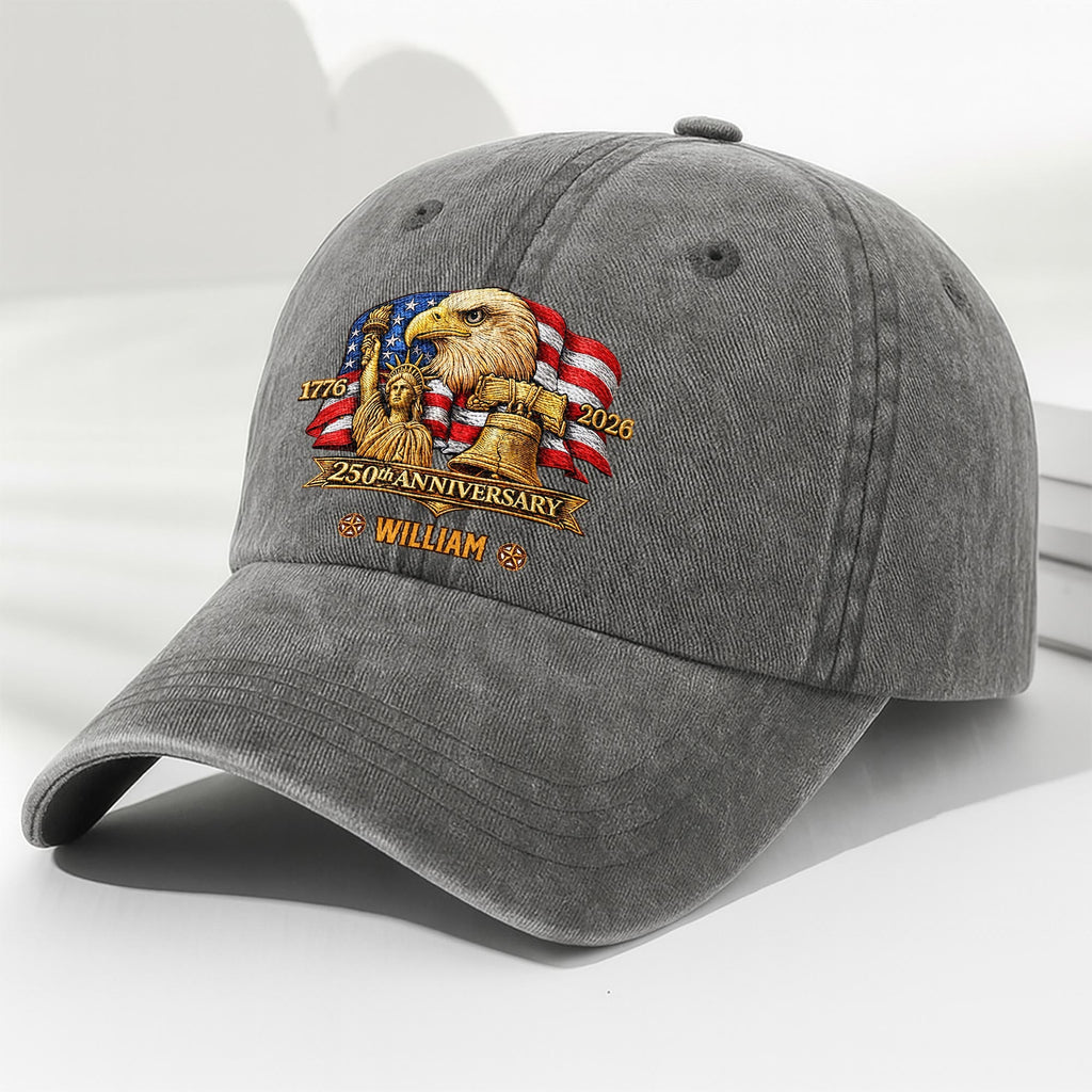 250th Anniversary Bald Eagle Statue Of Liberty And Flag Patriotic Design - Personalized Custom Washed Denim Cap - INDE185_WDCAP