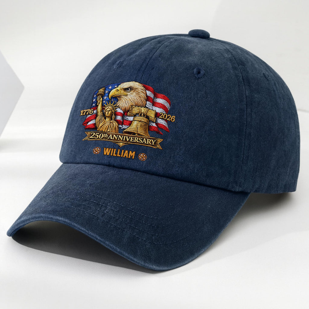 250th Anniversary Bald Eagle Statue Of Liberty And Flag Patriotic Design - Personalized Custom Washed Denim Cap - INDE185_WDCAP