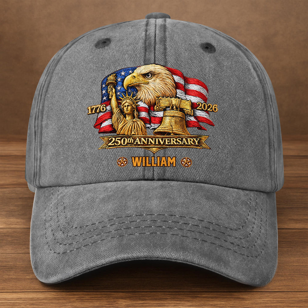 250th Anniversary Bald Eagle Statue Of Liberty And Flag Patriotic Design - Personalized Custom Washed Denim Cap - INDE185_WDCAP