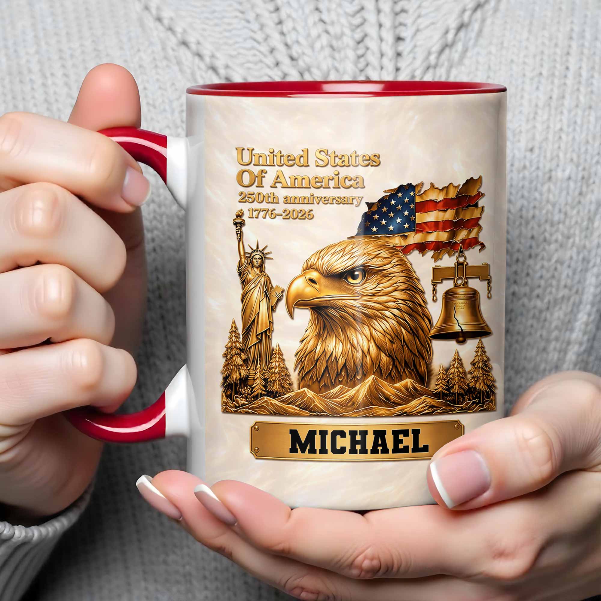 United States Of America 250th Anniversary Eagle And Liberty Bell - Personalized Custom Accent Mug - INDE233_AMUG