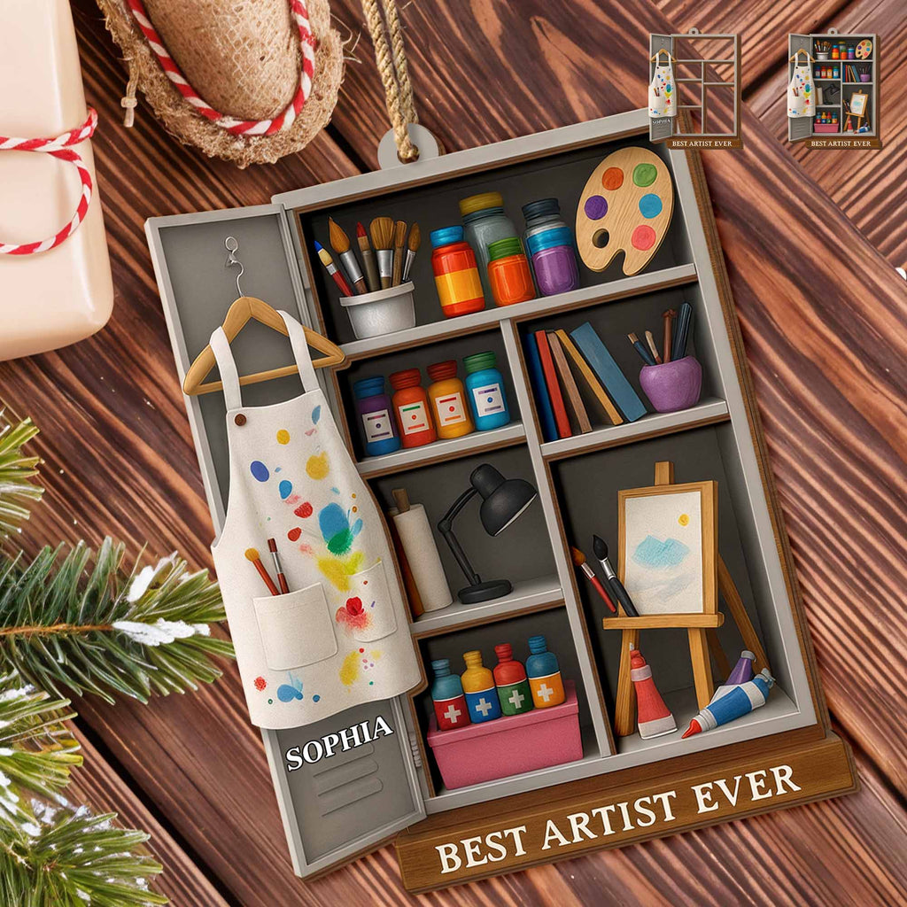 Best Artist Ever Paintbrushes And Canvas - Personalized Double Layer Wood Ornament - JBS019_DWO