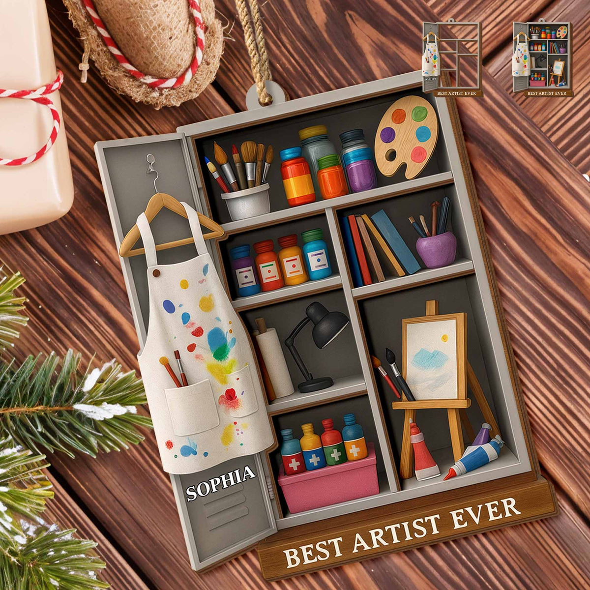 Best Artist Ever Paintbrushes And Canvas - Personalized Double Layer Wood Ornament - JBS019_DWO