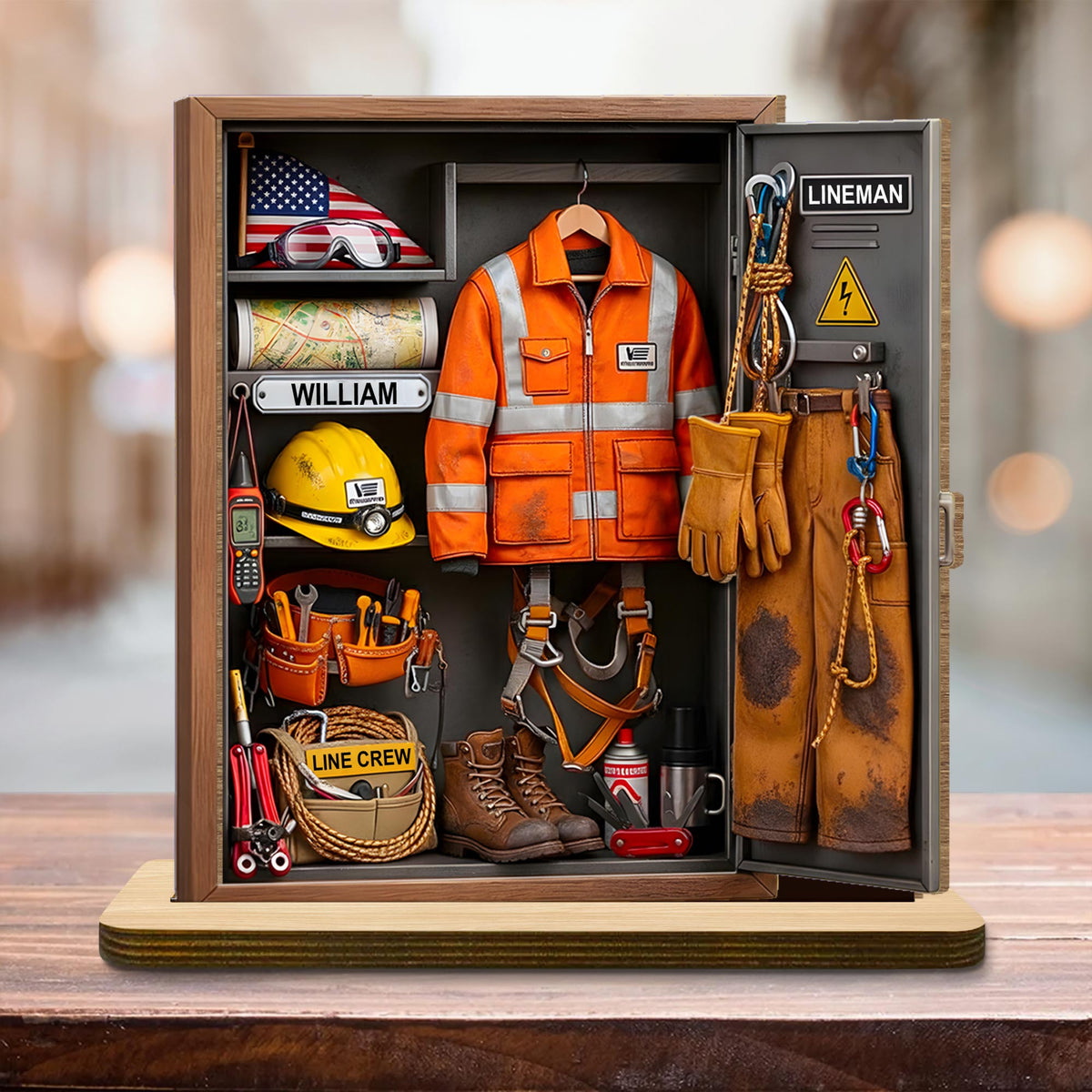 Lineman Line Crew Personal Locker With Hard Hat And Safety Vest