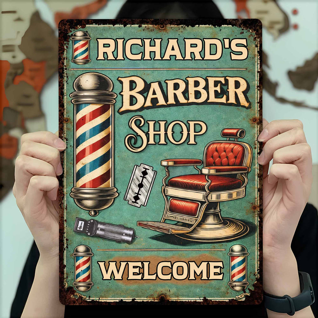 Welcome To Our Barber Shop Featuring Classic Barber Tools