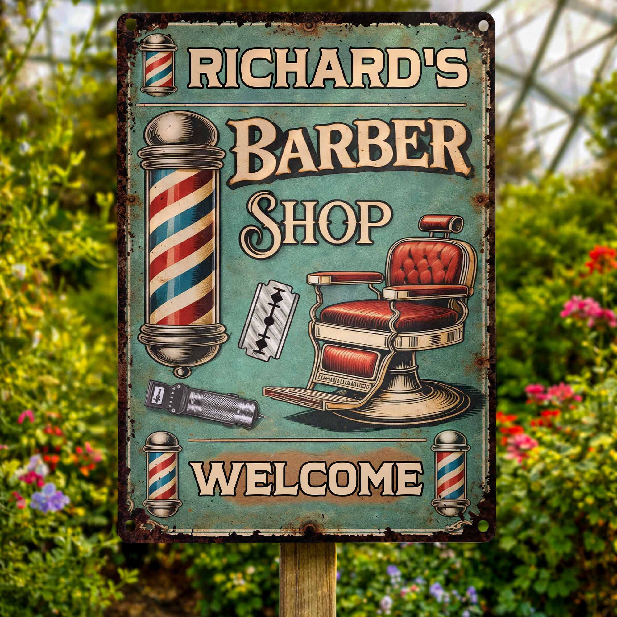Welcome To Our Barber Shop Featuring Classic Barber Tools
